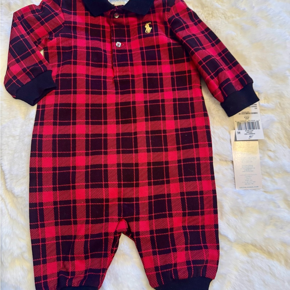 Ralph Lauren Kids Plaid Footie in Red and Black